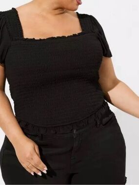 torrid Black Square Neck Flutter Sleeve Crop Top